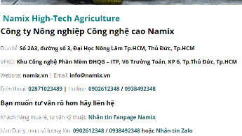 CÔNG TY CP NÔNG NGHIỆP CÔNG NGHỆ CAO NAMIX